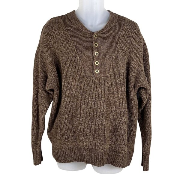 VTG Redhead Mens L Textured Henley Sweater Chocolate Heavyweight Chunky Timeless - Picture 4 of 16